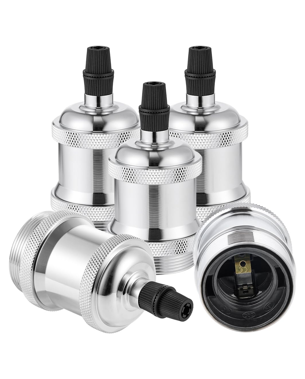 Vecys 5 PCS E27 Vintage Bronze Lamp Socket Adapter Edison Retro Lamp Holder Adapter for Vintage Light Bulbs Pendant Lamp（Silver）