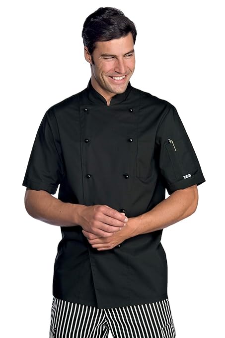 Novaplus Kochjacke Kochbekleidung schwarz kurzarm mit Kockjackenknöpfe