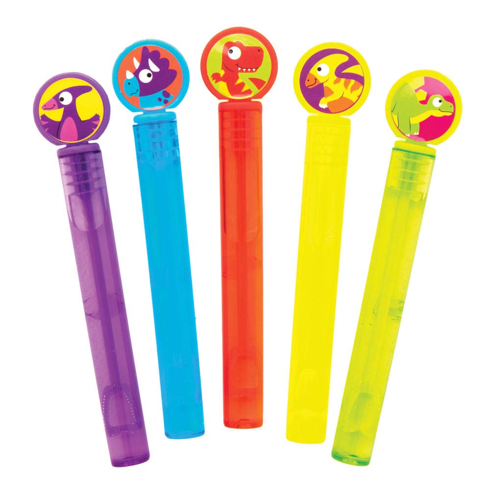 Baker Ross Dinosaur Touchable Bubble Maker - Pack of 10, Bubble Wands for Kids Party Bags, Fun Outdoor Toys and Pocket Money Toys (Multicoloured, Unisex, Children, BUBBLE_MAKER)