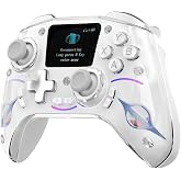 Wireless Game Controller for PS4/Nintendo Switch1 /2/PC/Android Hall Effect Joystick Trigger LCD Screen 4 Back Buttons RGB Lighting Macro Programming 6-Axis Gyro Dual Vibration Bluetooth 2.4G White