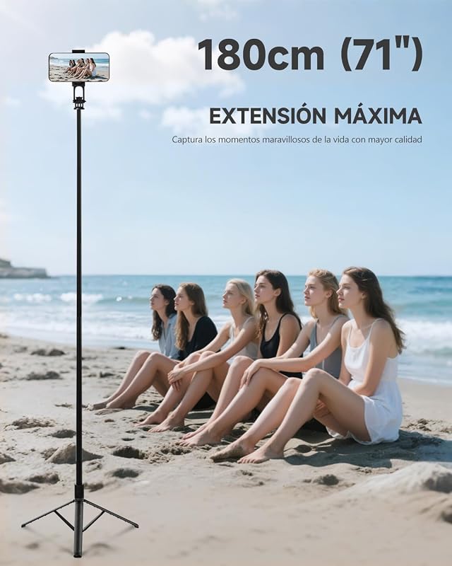 180cm Tripode para Movil & Palo Selfie - Tripode Movil Extensible Portátil con Mando Inalámbrico, Compatible con iPhone/Samsung/GoPro/Cámaras