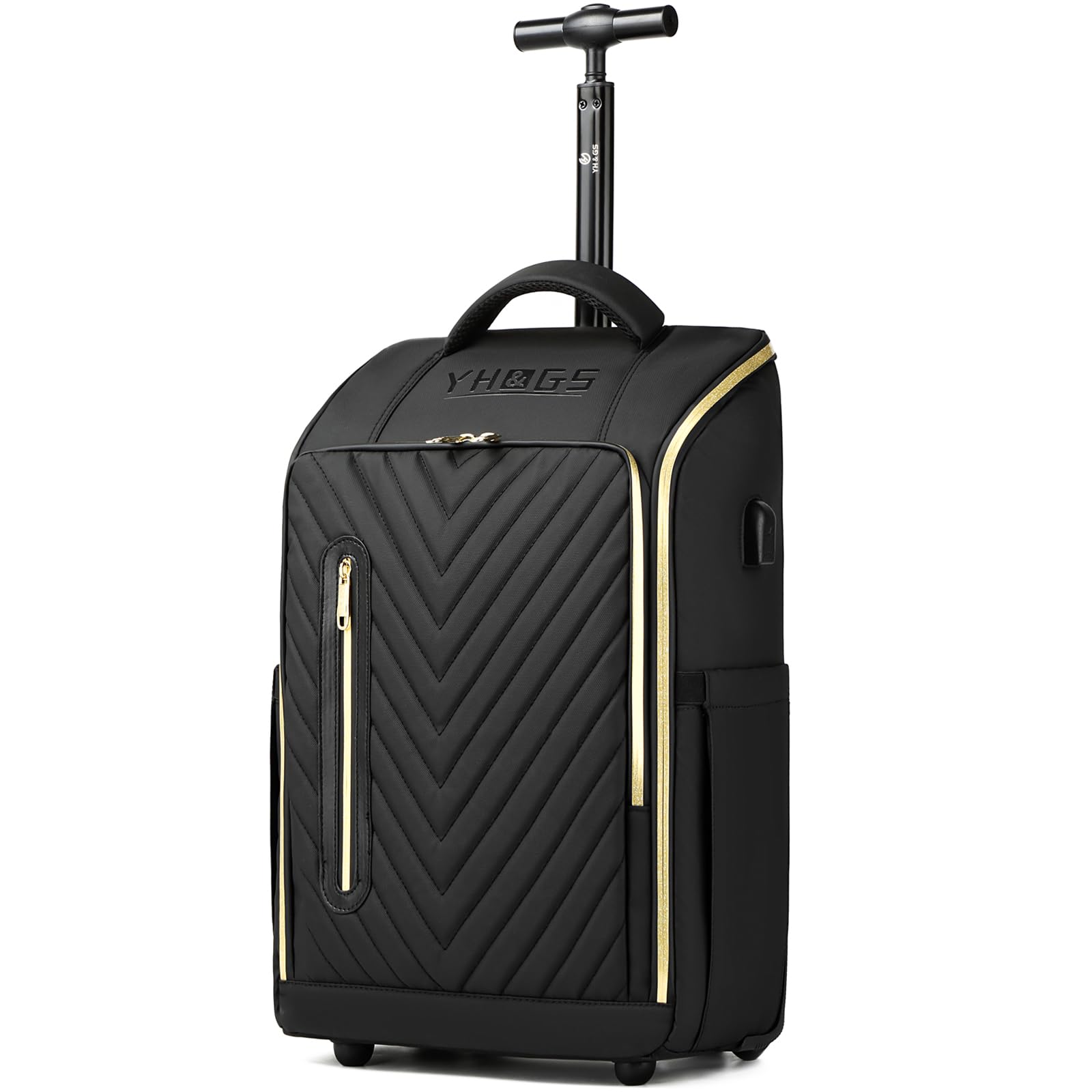 Photo 1 of GOTECH Rolling Backpack, Waterproof Backpack with Wheels for Business Commuter, Carry on Backpack with Laptop Compartment, Fit 15.6/18 Inch Laptop, Wheeled Backpack for Adults (Gold Black)