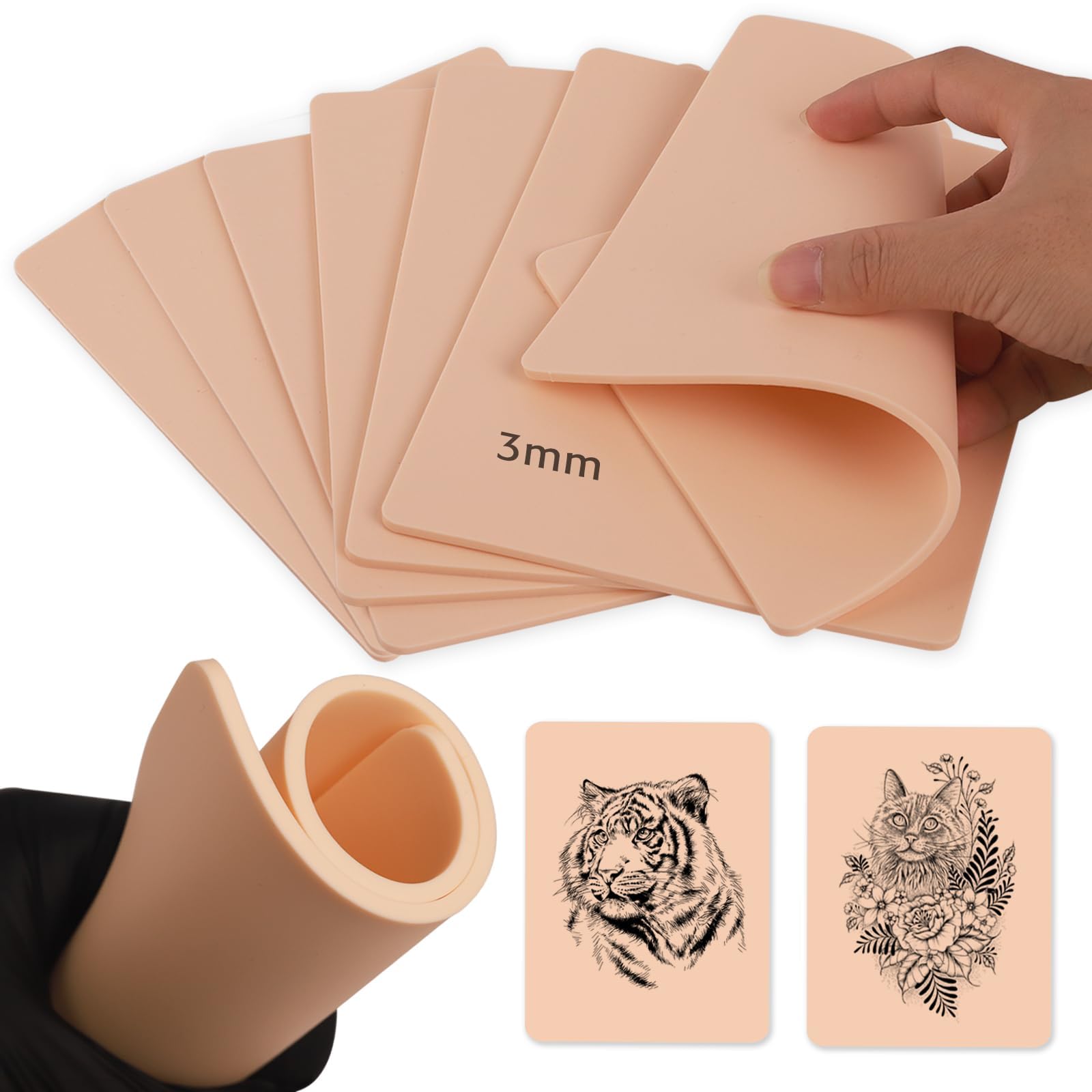 TONBAO 12 Pieces 3MM Tattoo Practice Skin 19 x 14 cm Double-Sided Fake Skin for Beginners and Experienced Artists Tattoo Accessories