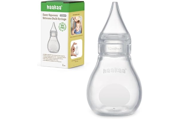 Haakaa Silicone Baby Nasal Aspirator | Easy-Squeeze Nose Bulb Syringe | Baby Nose Cleaner , 12m+ Infant &Toddler - BPA Free S