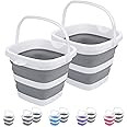 2 Pack Collapsible Buckets 5L 1.3Gallon Small Cleaning Bucket for Household Portable Plastic Bucket Outdoor Car Washing Tub Foldable Camping Beach Sand Water Pot Pail Space Saving Square Grey