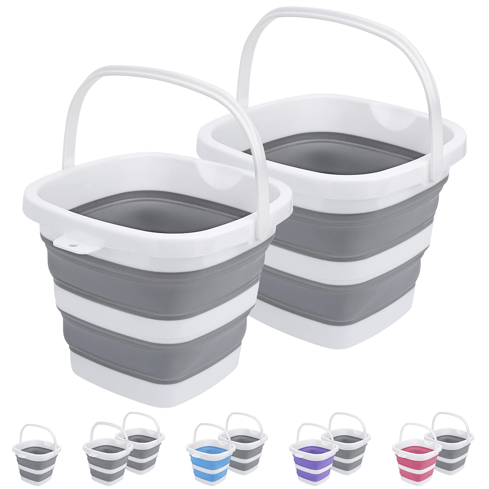 Photo 1 of 2 Pack Collapsible Buckets 5L 1.3Gallon Small Cleaning Bucket for Household Portable Plastic Bucket Outdoor Car Washing Tub Foldable Camping Beach Sand Water Pot Pail Space Saving Square Grey