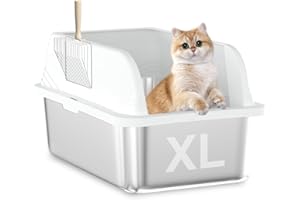 TSAYAWA Stainless Steel Cat Litter Box with High Sides Enclosure, Extra Large 23.62x15.75x12 inches, Easy Clean Non-Stick, Open Top,Includes lid Cat Scoop, Ideal for Big & Multi-Cat Households