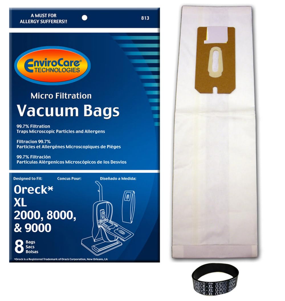 EnviroCare Replacement Vacuum Cleaner Bags Designed to Fit Oreck U2000, XL2100 Series, XL9000 and Commercial Series Uprights 8 Bags and 1 Belt