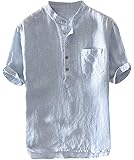 Starryflashing_men t-shirtMen Office Casual Shirt Tops, Male Baggy Stripe Cotton Linen Short Sleeve Button Pocket T Shirts Tops Blouse