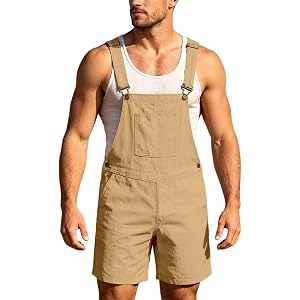 Banmave Mens Casual Bib Overall Shorts Lightweight Loose Fit Jumpsuit Work | Bibs Coveralls Walk Shorts Pockets Rompers