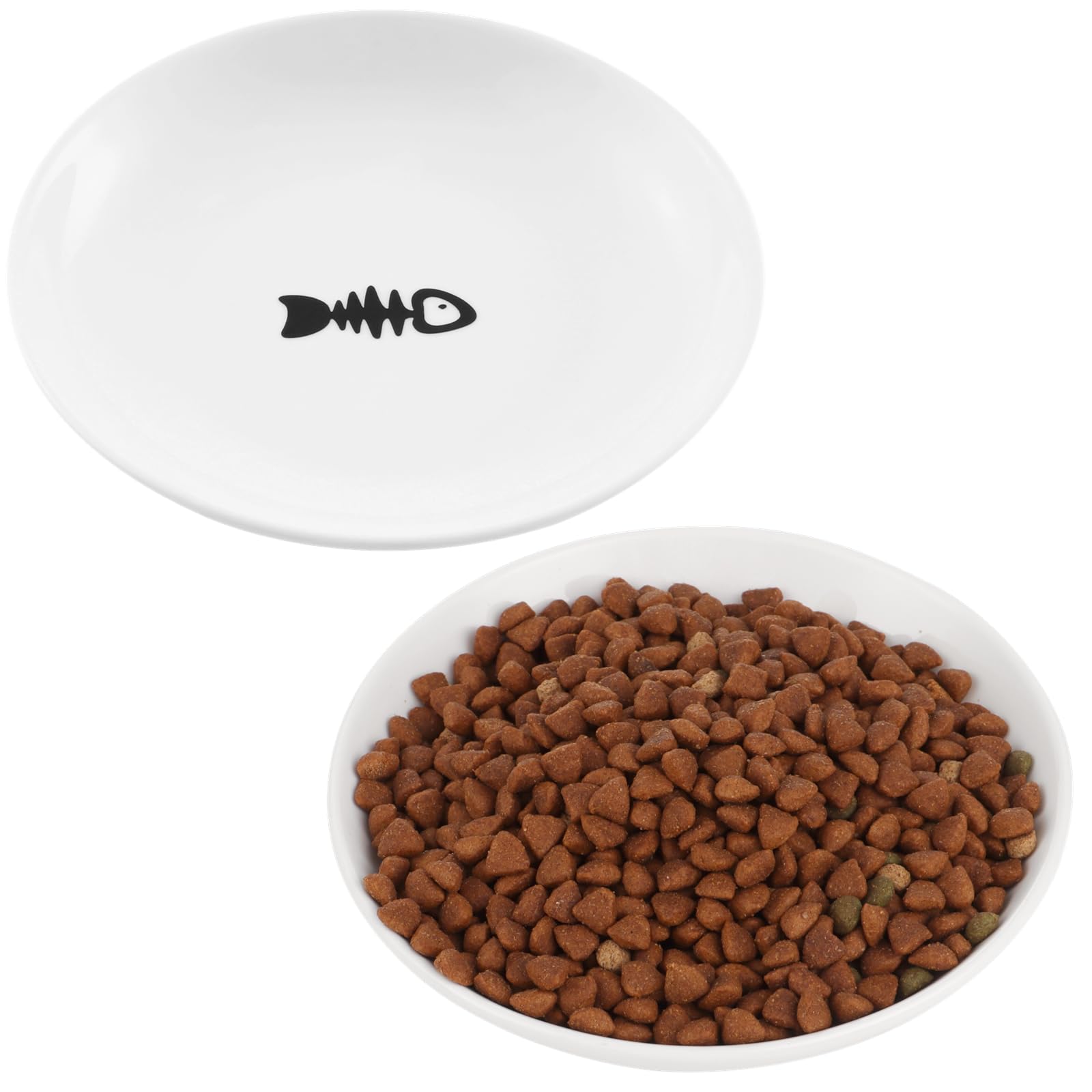 Photo 1 of Cute Fish Bone Design Cat Bowls - Wide & Shallow Ceramic Feeding Dishes for Wet & Dry Food, Kittens to Cats