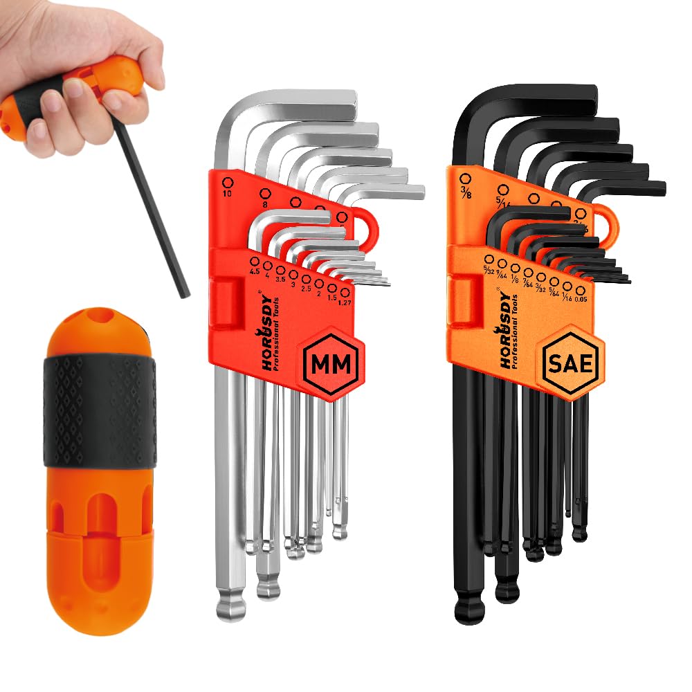 Photo 1 of HORUSDY 27PCS Durable Hex Key Allen Wrench Long Arm Set with Ball End, Metric and Standard Sizes Allen Key Set with Another T Handle, Heat-treated CR-V Steel