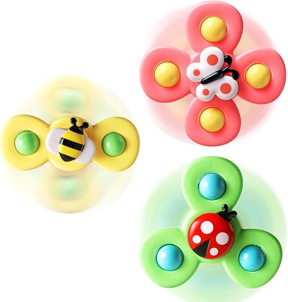 ALASOU 3PCS Suction Cup Spinner Toys for 1 Year Old Boy Girl|Spinning Top 12 18 Months|1 2 Year Old Boy Birthday Gift|Baby Ba