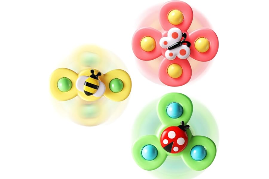 ALASOU 3PCS Suction Cup Spinner Toys for 1 Year Old Boy Girl|Spinning Top 12 18 Months|1 2 Year Old Boy Birthday Gift|Baby Ba