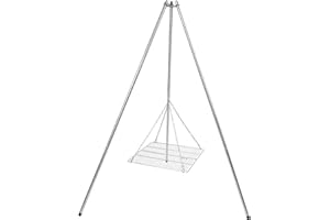 Lineslife Campfire Tripod Grill for Cooking, Durable Stainless Steel Camping Fire Tripod Grill with Grill Grate and Carrying Bag for Outdoor BBQ, Silver