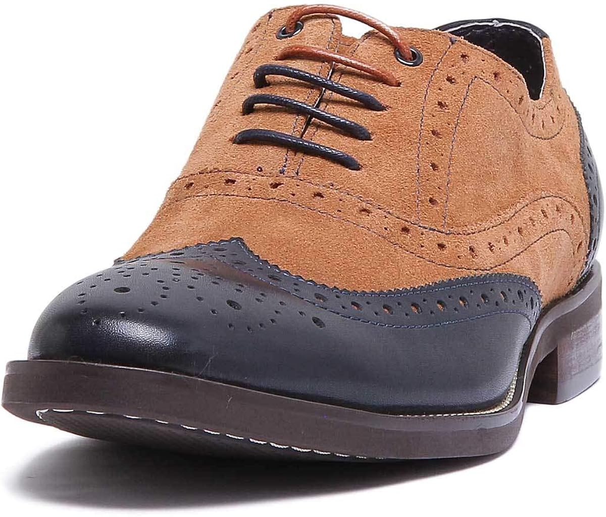 Justin Reece Men lace up Combination Suede and Leather Brogue Shoes