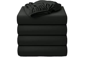 Hotella 4 Pack 100% Microfiber Twin Size Fitted Sheet Only, Ultra Soft Hotel Quality 14" Deep Pocket, Bed Sheets Matress Protector for Dormitory, Machine Washable and Non-Fade, 39"x75" Black