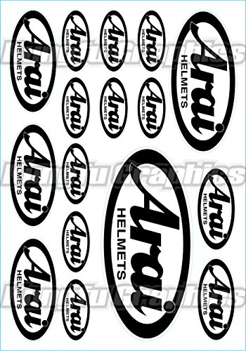 Kungfu Graphics Arai Micro Sponsor Logo Racing Sticker Sheet Universal (7.2x 10.2 inch), White Black