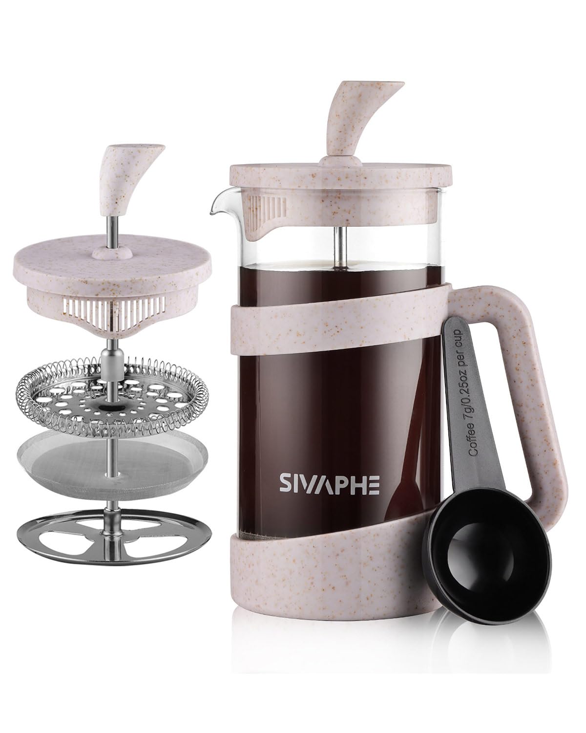 Sivaphe French Press Coffee Maker, Cafetiere Coffee Plunger 350ml 12oz 1-2 Cup, Small Tea Press Borosilicate Glass