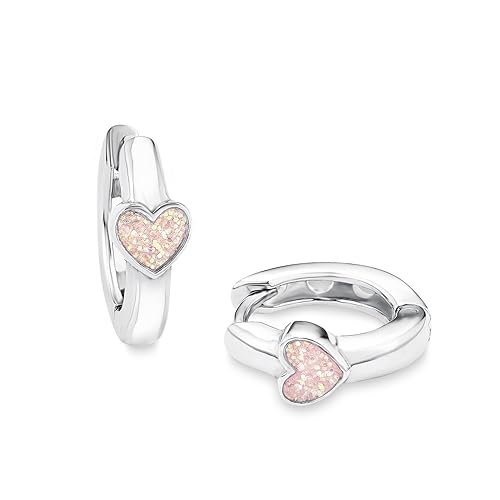 Prinzessin Lillifee Kinder-Creolen 'Herz' aus 925 Sterling-Silber mit Glitzer-Emaille in rosa