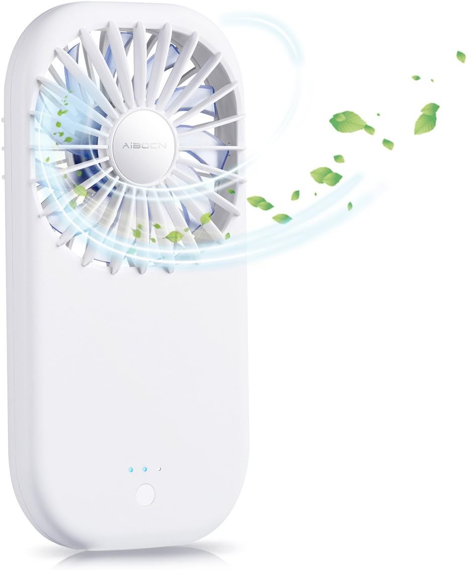 Aibocn Phone-Sized Personal Handheld Fan, Stong Wind Portable Fan, Quiet USB Rechargeable Air Fan for Home, Office, Travel, Camping, Outdoor, Indoor