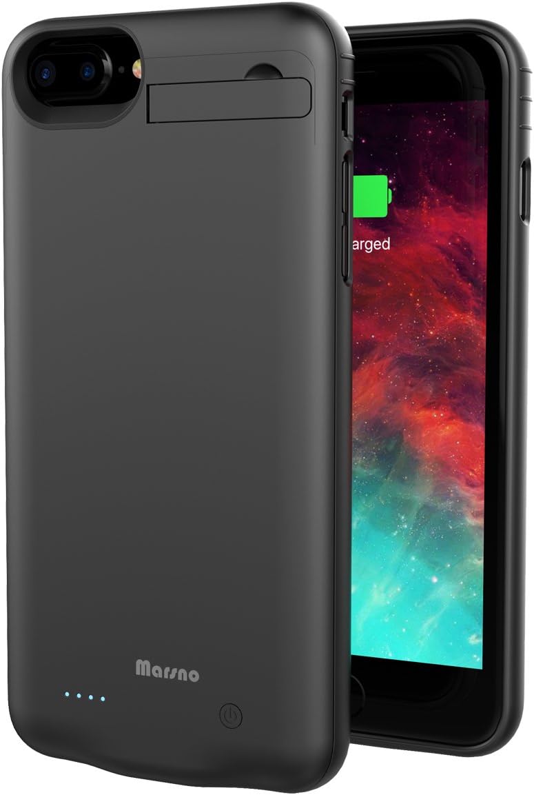 iPhone 7 Plus / 8 Plus Battery Case, Marsno 4000mAh Backup Charging Case Protective Power Case Juice Bank Cover with Kickstand for iPhone 7 Plus 8 Plus (5.5 inch) [iPhone 6/6s Plus Compatible] (Black)