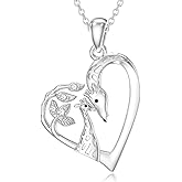 LWXIE Diamond Giraffe Necklace for Women 925 Sterling Silver Heart Pendant Animal Jewelry Gifts