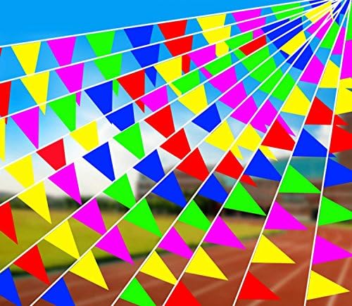 HonYan 70m/230Ft Multicolor Triangle Pennant Banner,150pcs Consecutive Nylon Fabric Decorations Flags Great Decoration for Wedding, Party, Birthdays, Festivals, Christmas Decorations