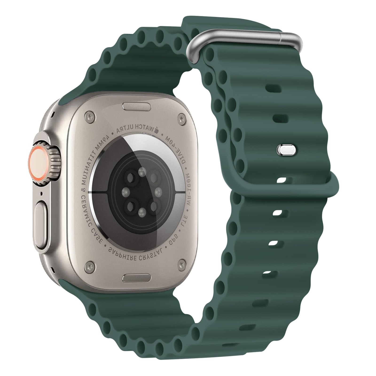 BHUIJIC Ocean Band Compatiable with Apple Watch Ultra Band 49mm 46mm 45mm 44mm 42mm for Men Women, Sport Wristband Adjustable Silicone Strap for Apple Watch Ultra 3 2 1 iWatch Series 11 10 9 8 7 6 5 4 SE Cyprus Green