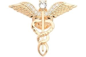 QIAN0813 Medical Symbol Caduceus Stethoscope RN Nursing Badge Brooches Lapel Pin for Registered Nurse Doctor Rod of Asclepius Emergency Brooch Jewelry