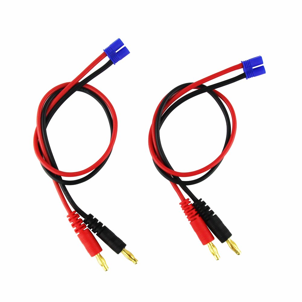 OliYin EC2 Male to 4mm Banana Plug Connector Plug Adapter Charge Cable Lead Test Leads 16awg 11.8inch for RC Lipo Battery(pack of 2)