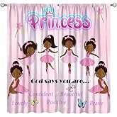 DDCBNS African American Black Girl Curtains for Kids,Cute Ballerina Girl Princess Curtains for Girls Bedroom Living Room Dancing Room Dancing Girl Drapes 2 Panel Set,Total Size 42" x 54"
