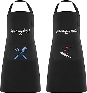 Lemecima 2 Stück Schürze Kochschürze Wasserdicht Küchenschürze Grillschürze Latzschürze mit Verstellbarem Nackenband Große Tasche für Männer Damen Belastbar & Einfach zu Reinigen 71 x 80 cm (Schwarz)