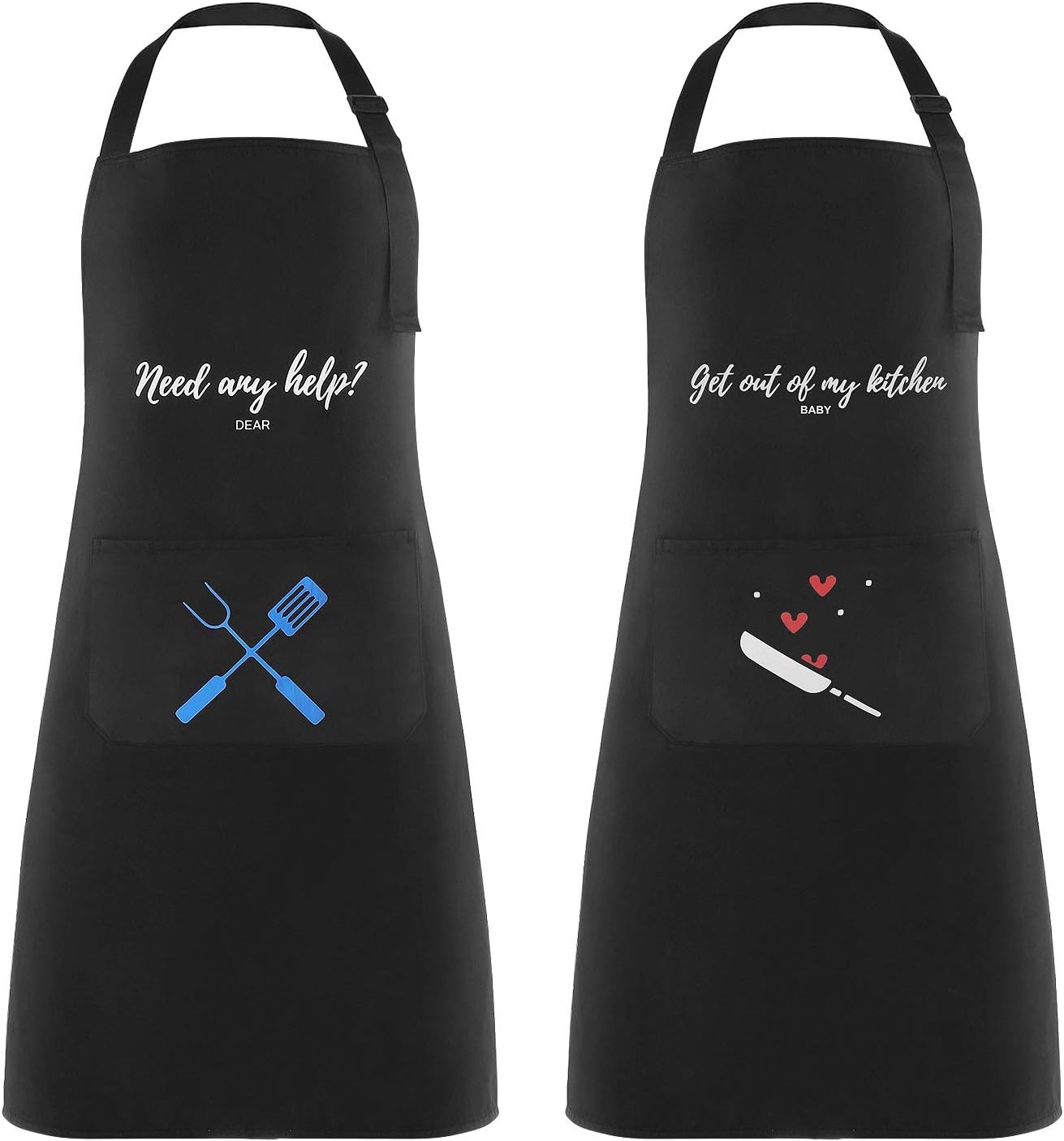 Lemecima 2 Stück Schürze Kochschürze Wasserdicht Küchenschürze Grillschürze Latzschürze mit Verstellbarem Nackenband Große Tasche für Männer Damen Belastbar & Einfach zu Reinigen 71 x 80 cm (Schwarz)