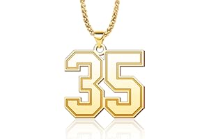 LuxglitterLin Jersey Football Number 0-99 Chain Necklace 18K Gold Plated Sport Number 25mm High Pendant Jewelry for Men Boy Sport Fans Christmas Cuban Chain