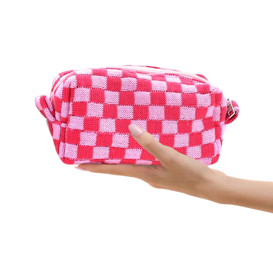 HUTIP Preppy Makeup Bag Small Checkered Cosmetic Bag Makeup Pouch Toiletry Pouch Set for Purse Aesthetic Pink Blue Checkered Large Capacity Travel College Supplies Cosmetic Organizer Make Up Bag