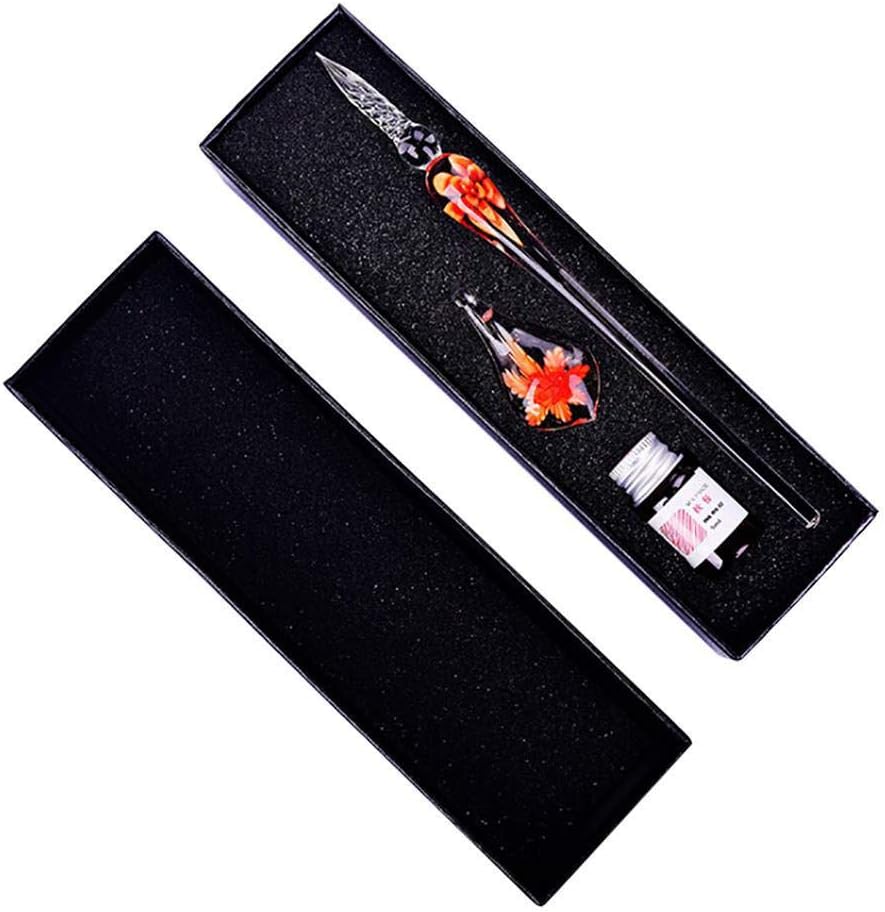 Wingbind Glass Dip Pen Gift Set,Novelty Flower Patterned Signature Pen with Holder Crystal Glass Calligraphy Dipping Pen Ink Set Bussiness Offices School Stationery Present Set