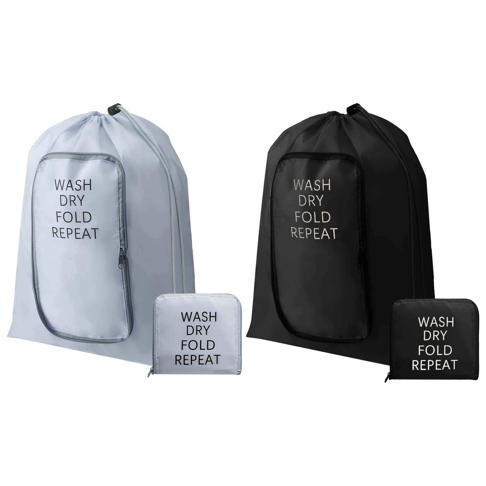 Photo 1 of 2 Pcs Travel Laundry Bag Washable Dirty Clothes Bag with Drawstring and Zipper for Suitcase, 22 x 18 Inch (Black, Gray,Classic)