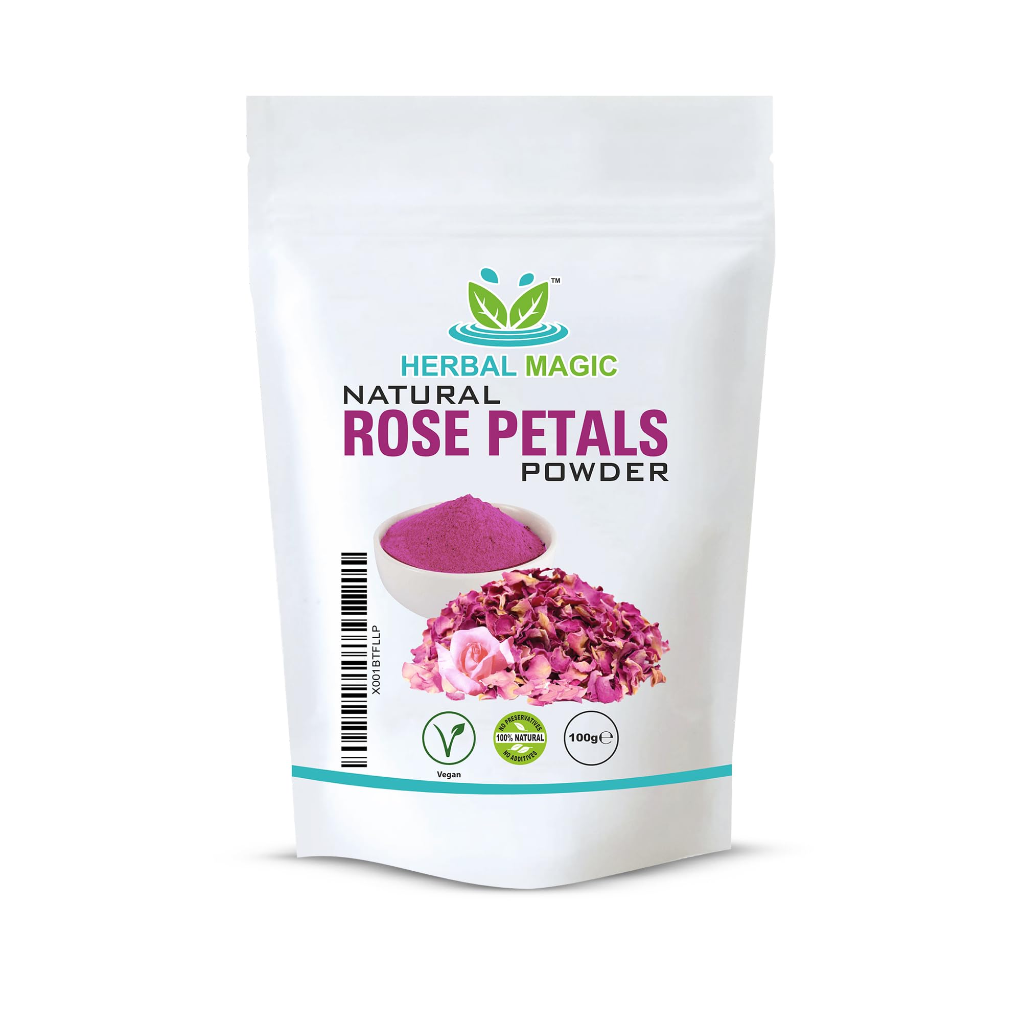 Herbal Magic's Pure & Natural Rose Petal Powder - Whole Flower Used, Natural Face Hair Mask, free from additives & Preservatives Premium Quality- 100g