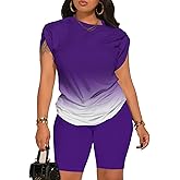 Tycorwd Women's Plus Size 2 Piece Outfits Sweatsuits Sets Summer Short Sleeve Tunic Tops Biker Shorts Tracksuit Sets