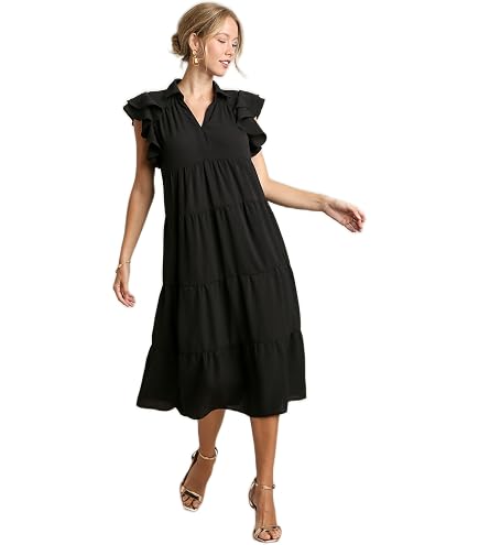 strapless black wedding dress Umgee Collar Split Neck Short Ruffle Sleeves Tiered Midi with No Lining at Amazon Women's Clothing store Column Short Sleeves Knee classic collar Color:MAGENTA *natan*