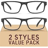 2 Pack Reading Glasses ,TR frames Blue Light Readers for Men Women+1.25 | Black,lightweight computer reader with spring hinges,UV protection,anti glare, eyeglasses suitable for reading,Watch TV