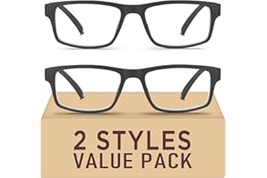 Kitchasy 2 Pack Reading Glasses,Upgraded TR Blue Light Blocking Reading Glasses,Filter UV Ray/Glare Computer Readers,Stylish Lightweight Spring Hinges Eyeglasses for Women Men(2-pack Black,1.0)