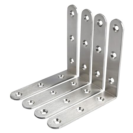 Sayayo Regal Bracket Eckverbinder Joint Winkel Bracket Regal Support Wandbehang 100mm * 100mm, Edelstahl gebürstet fertig, 4 