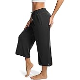 Maxbee Wide Leg Capri Pants for Women Loose Yoga Pants Drawstring Comfy Lounge Sweatpants with Pockets