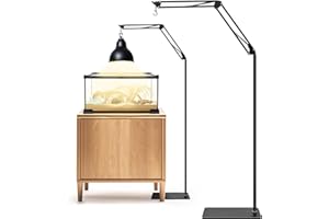 AZV Reptile Lamp Stand Reptile Heat Lamp Stand with 360° Adjustable Swing Arm, 14-67.7 inch Metal Bracket Floor Light Holder for Bearded Dragon Turtles Snake and Chicks Heating Light