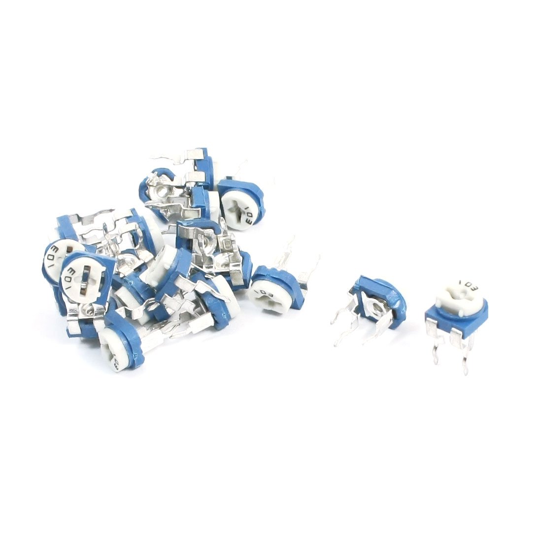 Sourcingmap 10 kOhm Horizontal Trimmer Resistor Potentiometer - White/Blue/Silver Tone (20-Piece)