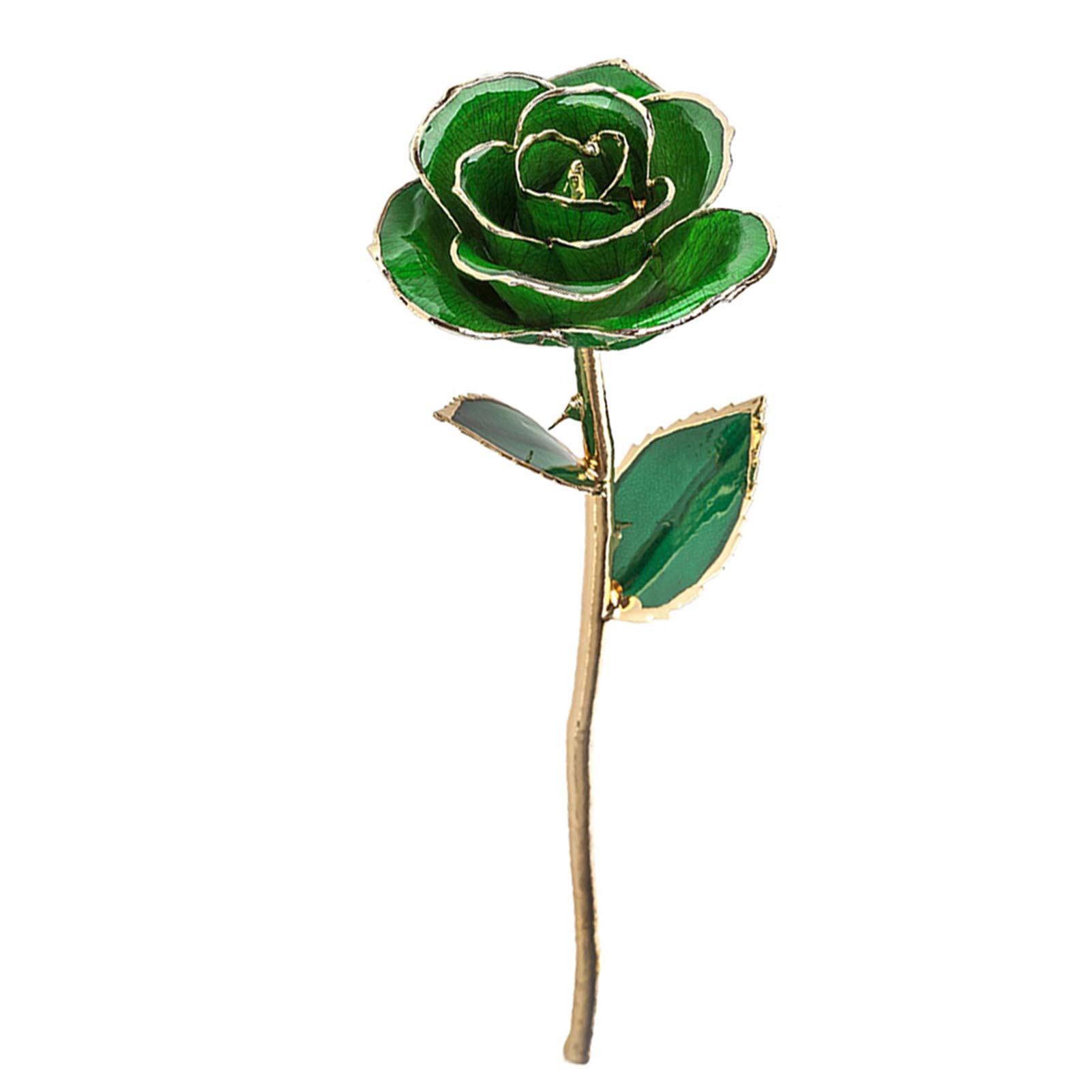 Dioche Green Golden Rose, Forever Green Rose 24K Real Artificial Flower with Leaf and Base Craft Decorations