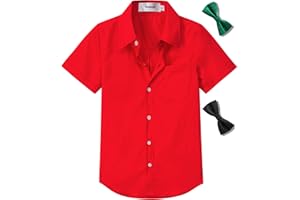 Aimehonpe Boys Short Sleeve Dress Shirts Solid Poplin Soft Stretch Fabrics with Two Bow Tie Set
