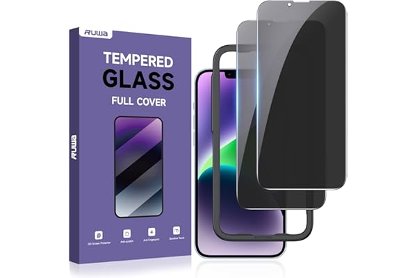Privacy Screen Protector for iPhone 13/13 Pro/14 [2-Pack][6.1 Inch] Display Tempered Glass Film with Easy Installation Frame, Ultra HD, 9H Hardness, Scratch Resistant, Case Friendly, Full Coverage